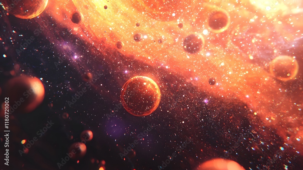 Poster glowing celestial orbs and digital particles swirling in a futuristic abstract space backdrop this s