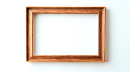 Wooden frame mockup against a clean white background minimalist backdrop for showcasing photographs artwork or other visual media  Simple elegant design with natural wood texture for a classic