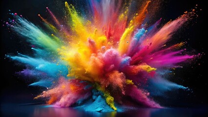 Vibrant dust cloud explodes, a minimalist abstract of colorful powder, capturing vibrant photography.