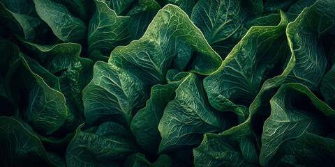 Fototapeta premium Close up of green lettuce leaves, fresh and healthy texture, generative AI