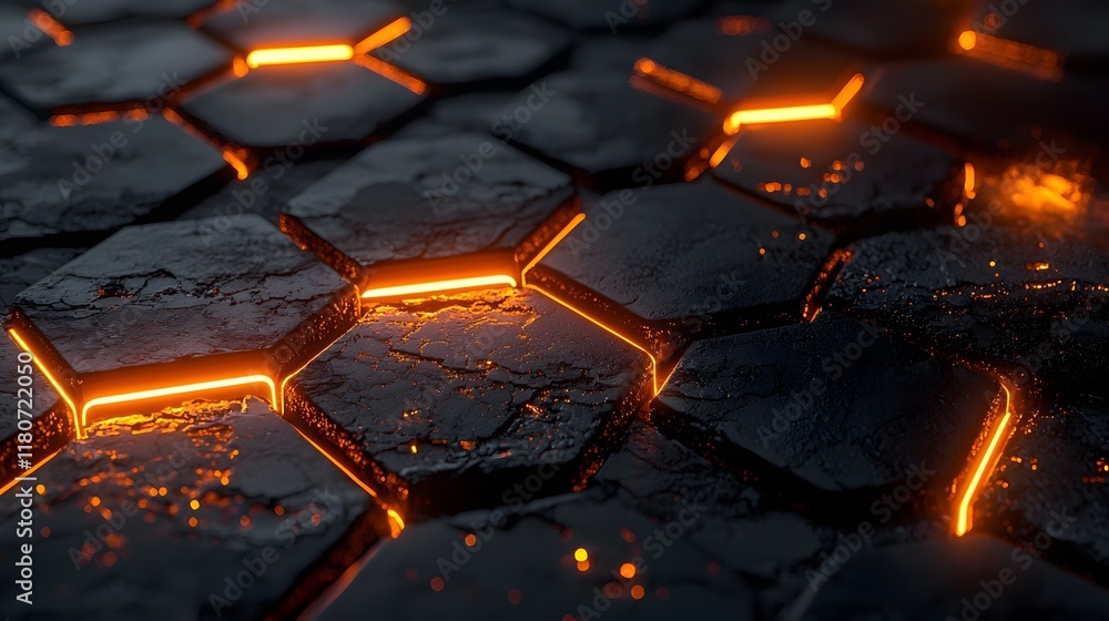 Poster futuristic abstract background with a luminous hexagonal grid pattern glowing digital technology con