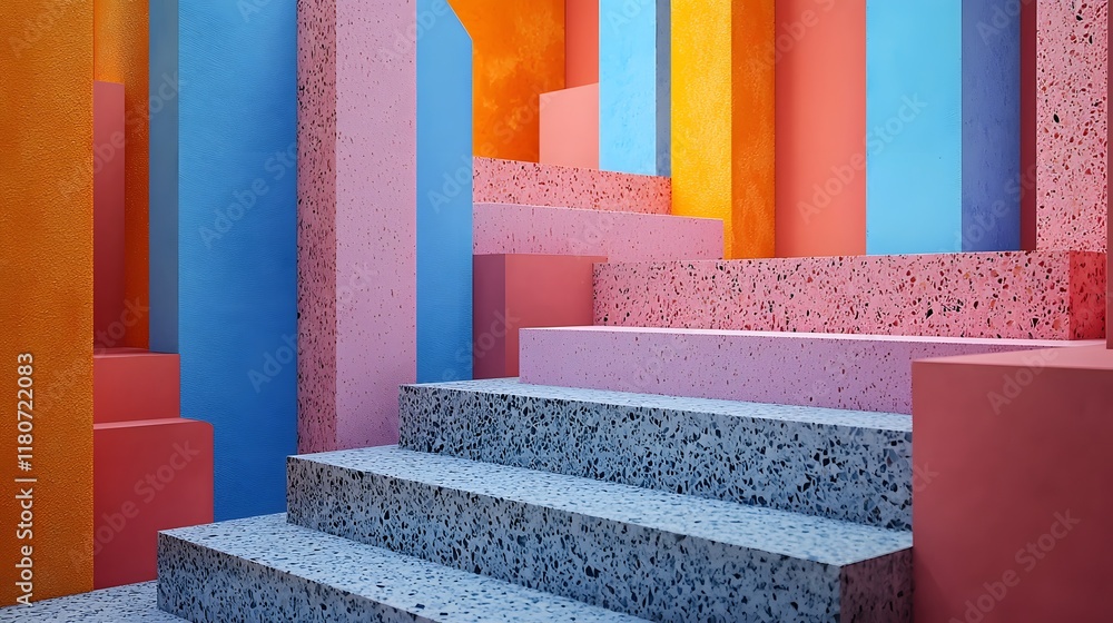 Poster vibrant modern geometric architecture with isometric shapes and colorful gradients architectural abs