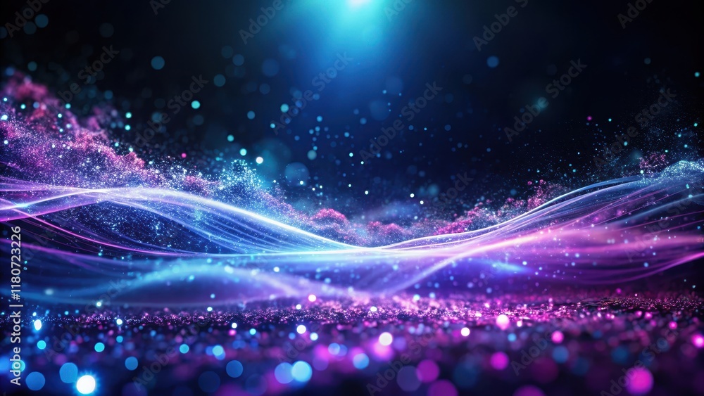 Wall mural abstract glowing waves of light and shimmering particles create a futuristic and mystical atmosphere