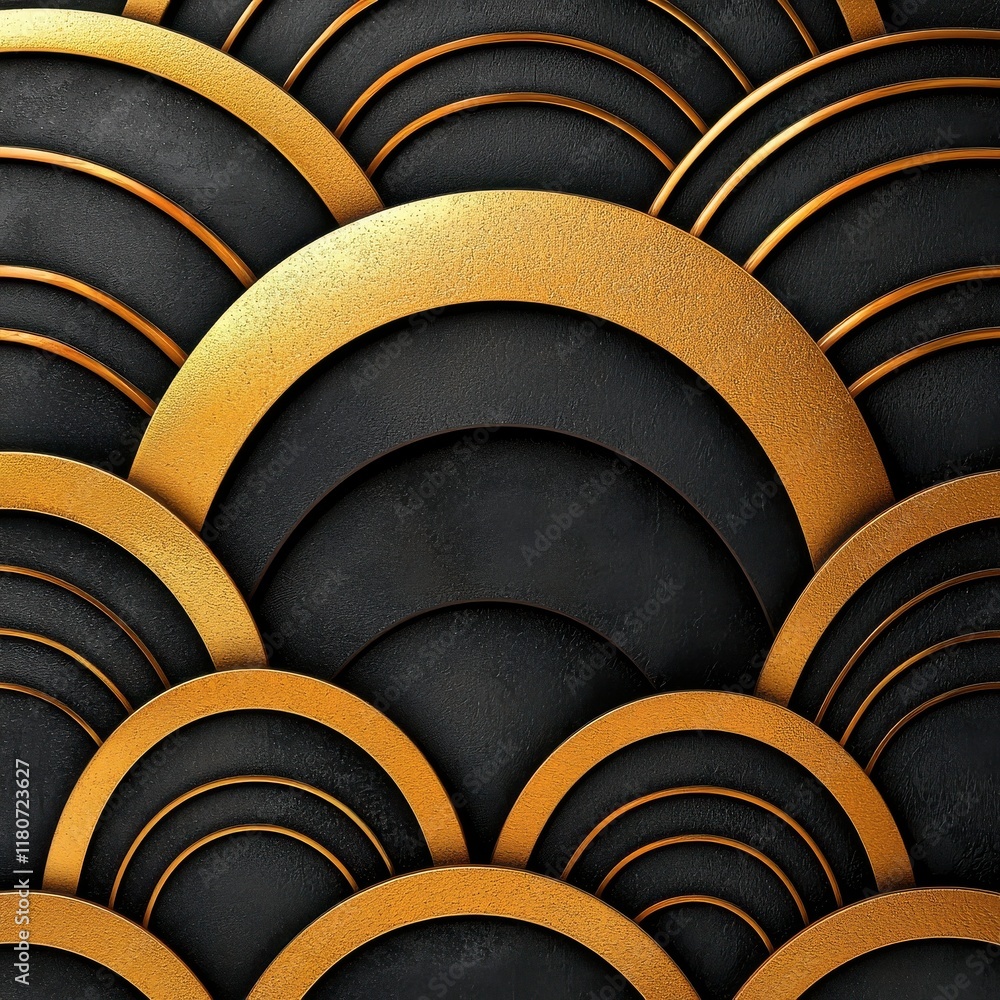 Poster elegant black and gold pattern with circular shapes and textures