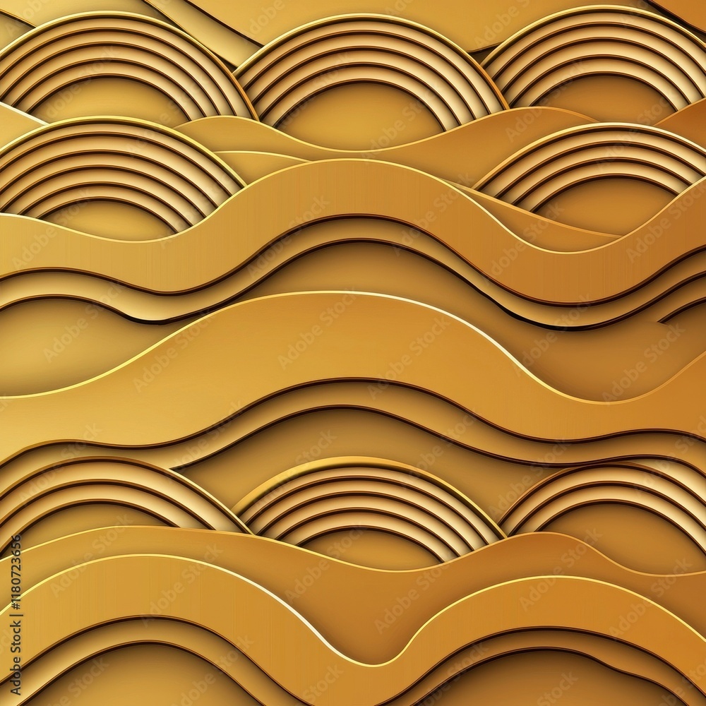 Poster abstract golden waves with layered curves and geometric patterns