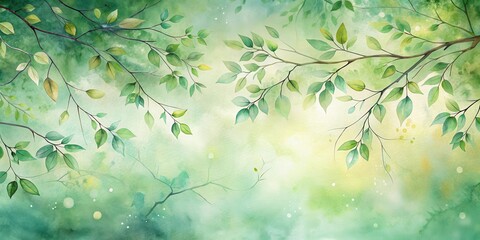 Serene Watercolor Depiction of Lush Green Branches and Leaves, Evoking a Sense of Tranquility and Natural Beauty