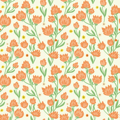 Print. Elegant floral seamless pattern featuring fields flowers and hearbs. Perfect for wrapping, textile, fabric, cover and more