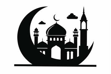 islamic moon and mosque silhouette