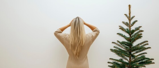 Minimalist Christmas Background  Woman  Tree  Holiday