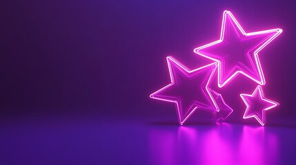 Obraz premium Three Neon Stars Glowing Brightly Purple Background