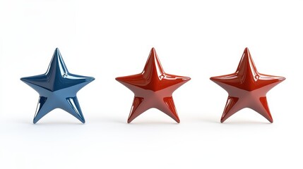 Three stars are shown in a row, with the middle star being red