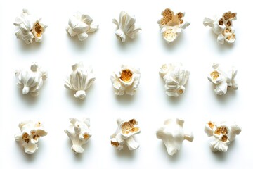 Fototapeta premium A set of freshly popped popcorn isolated on a white background