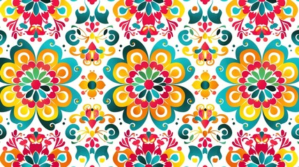 Fototapeta premium mexican folk art seamless pattern wallpaper