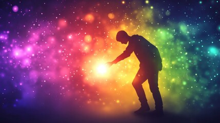 Naklejka premium Dreamlike Figure Reaching for a Glowing Star