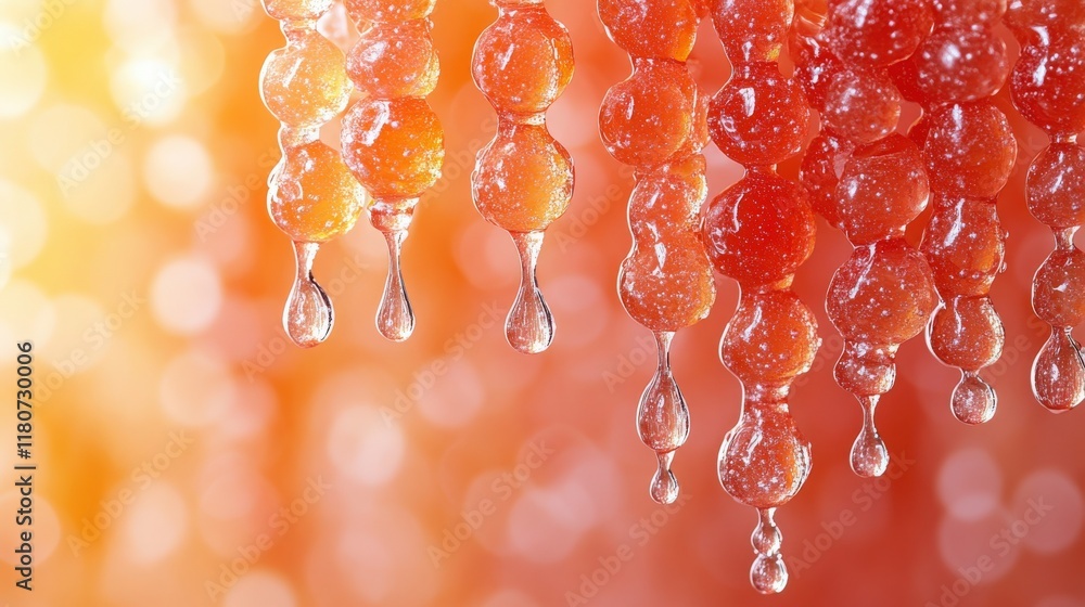 Poster bright and colorful abstract background of droplets and spheres with a glowing bokeh effect for arti
