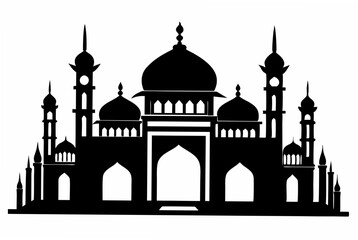  mosque silhouette vector illustration and white background