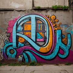 Art under ground. Beautiful street art graffiti style. The wall is decorated with abstract drawings house paint. Modern iconic urban culture of street youth. Abstract stylish picture on wall
