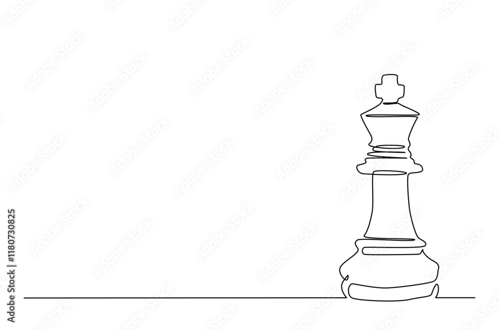 Poster king of chess in continuous one line drawing. single line art illustration of one chess king. editab