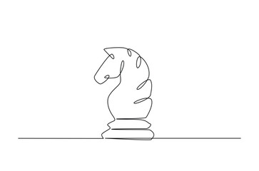Chess horse knight, chess piece in continuous one line drawing. Single line art illustration of one chess horse. Editable vector.