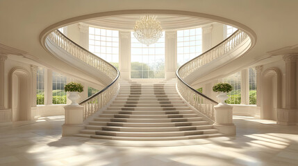 Obraz premium Grand Staircase 3D Illustration: Elegant Interior Design