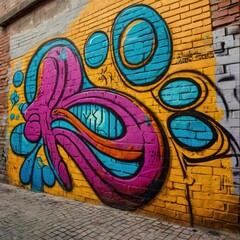 Beautiful street art graffiti. Abstract creative drawing fashion colors on the walls of the city. Urban Contemporary Culture

