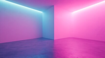 Neon Lit Room Corner Blue Pink Walls