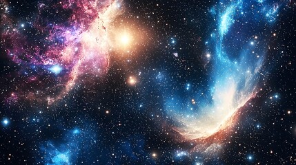 Naklejka premium cosmic energy visuals featuring captivating nebulae swirling galactic waves and a boundless interstellar backdrop of vibrant colors and mesmerizing textures