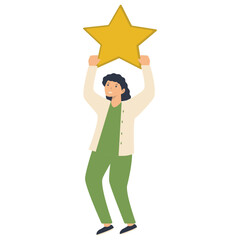 Young People Giving Star Illustration. Customer Feedback. Flat Vector Character.