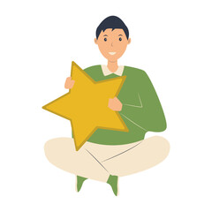 Young People Giving Star Illustration. Customer Feedback. Flat Vector Character.