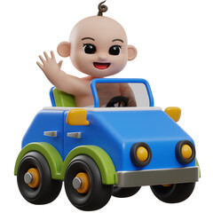 3D Baby Driving Toy Car Character Illustration