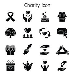 Charity, Donation, Volunteer icon set in thin line style