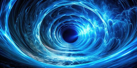 Obraz premium Abstract blue fractal wave circles tunnel; long exposure photography creates a mesmerizing science background.