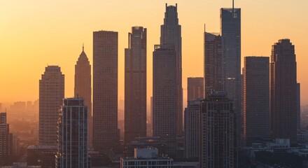 Obraz premium A modern city skyline at dawn, with the first light reflecting off glass skyscrapers
