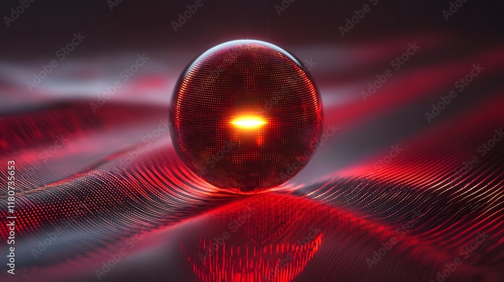 Poster mesmerizing 3d rendering of a luminous high tech sphere emitting vibrant digital waves against a mys