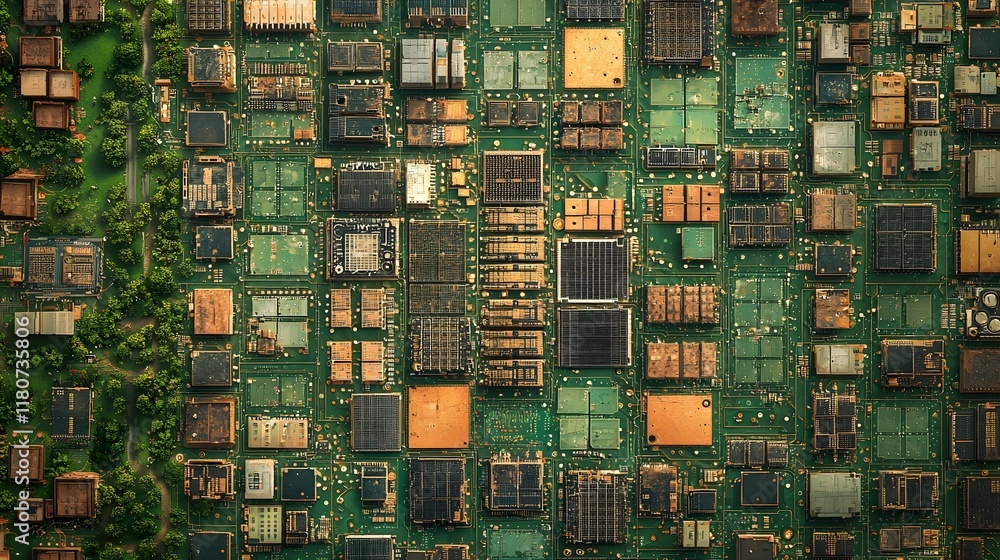 Poster detailed abstract digital patterns forming a complex circuitry landscape advanced digital technology