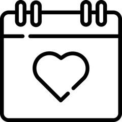 Calendar icon with red heart. Romantic daily checklist management, timetable, weekly schedule, agenda. Editable stroke.