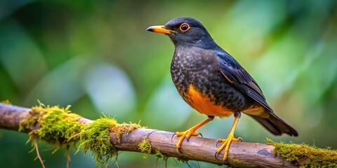 Fototapeta premium Costa Rican Sooty Thrush: Captivating wildlife photography showcasing Turdus nigrescens in its natural habitat.