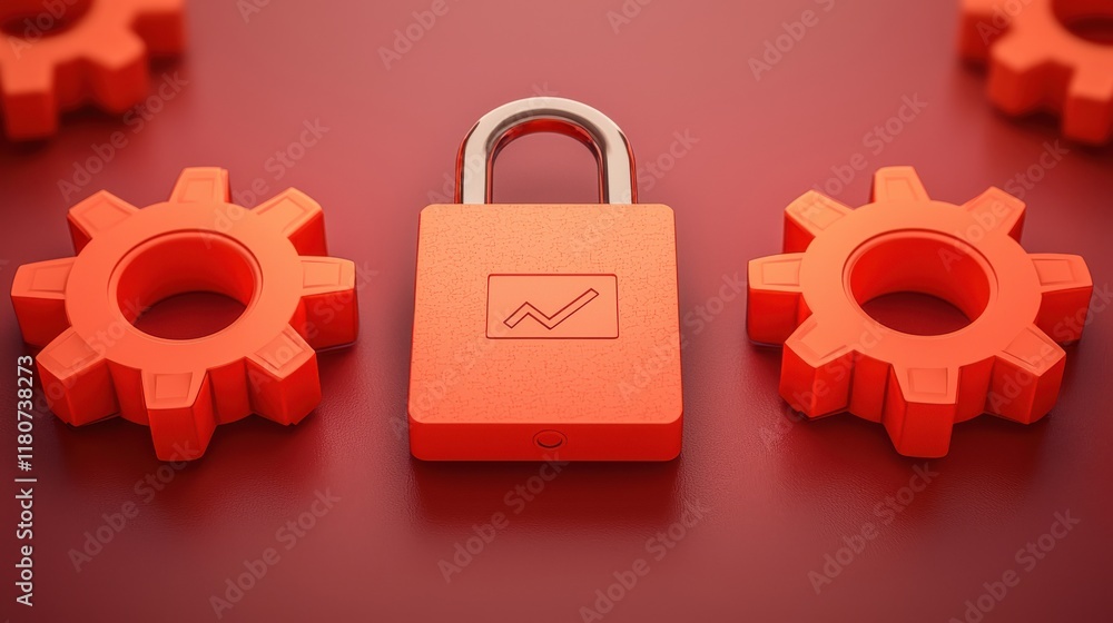 Aufkleber a vibrant image featuring a red padlock surrounded by two red gears, symbolizing security and mechan