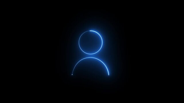 glowing neon people animation icon. outline round avatar pictogram in vivid color neon profile icon. neon user silhouette isolated on black background.	