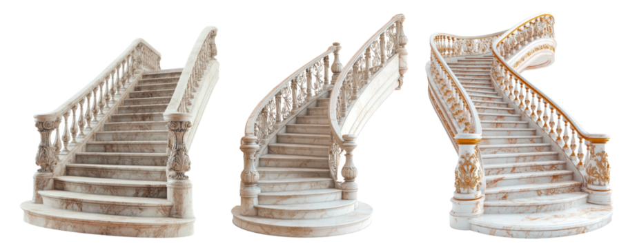Elegant stone staircase isolated on transparent background, PNG