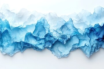 Abstract Blue Paper Landscape Art:  Textured Mountainscape in Shades of Blue
