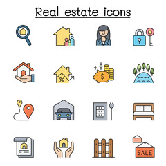 Real estate icon set in thin line style