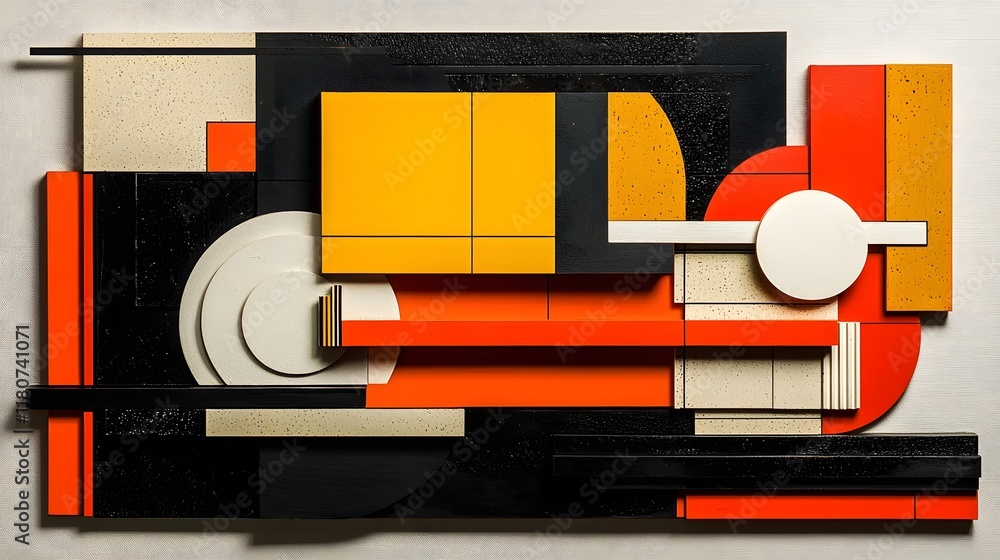 Poster striking geometric compositions featuring layered depth dynamic shapes and vibrant color contrasts t