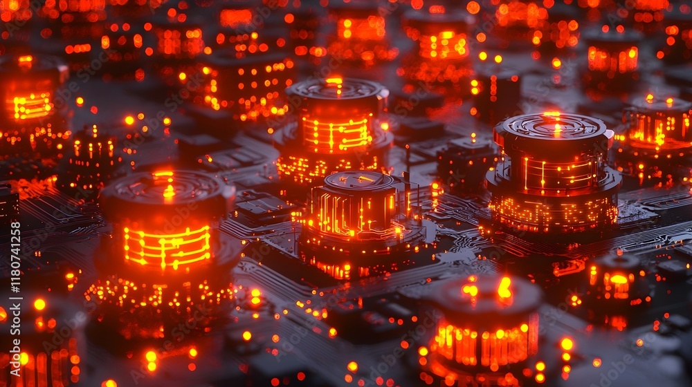 Poster minimalist high tech background with glowing digital circuitry patterns luminous techno nodes and an