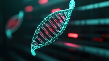 A vibrant, digital representation of a DNA double helix, symbolizing genetics and biotechnology in a futuristic context.