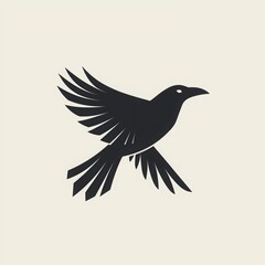 Obraz premium A stylized black bird in flight, showcasing elegant wings against a light background.