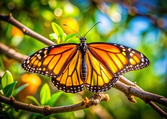 Fototapeta premium High-resolution aerial shot: Danaus genutia butterfly perched high in a tree.