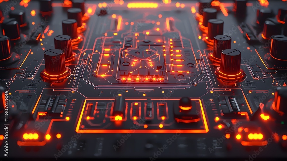 Poster futuristic hi tech digital interface with floating data points dynamic electronic connections and a 