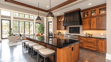Elegant Luxury Kitchen with Dark Granite Countertops