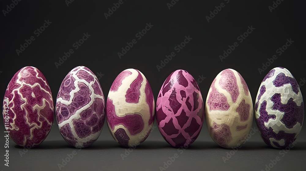Poster visually striking easter eggs featuring fractal designs with abstract colorful patterns and unique m